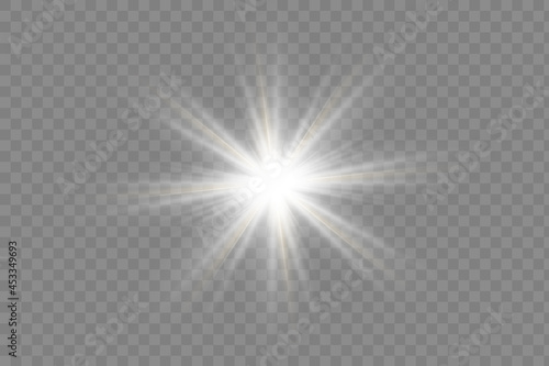 White glowing light explodes on a transparent background. Sparkling magical dust particles. Bright Star.