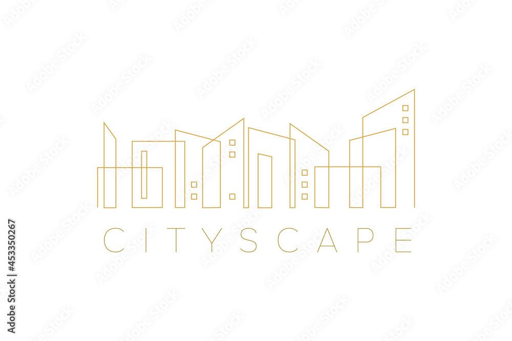 Linear city skyline emblem. Abstract luxury architecture design element. Conceptual divider from building structures in elegant modern style.