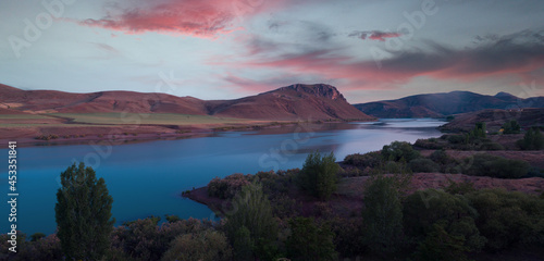 Beautiful sunset on the mountain lakes