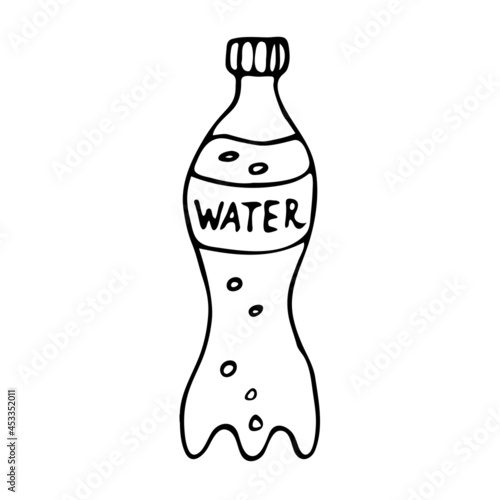 Doodle water bottle. Simple vector black and white illustration. A water bottle isolated on a white background.