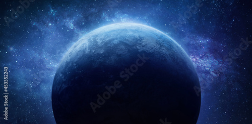 Fototapeta Naklejka Na Ścianę i Meble -  Blue planet in outer space. Earth surface. Solar system planet. Sphere in deep space. Elements of this image furnished by NASA