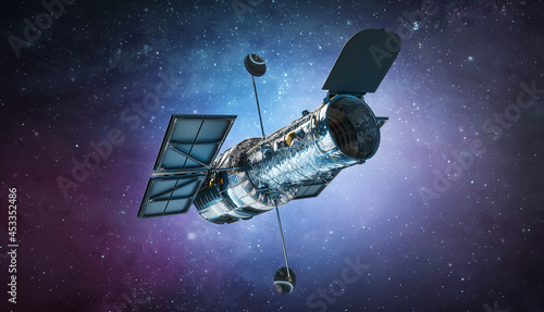 Fotografi Space telescope Hubble in bright outer space