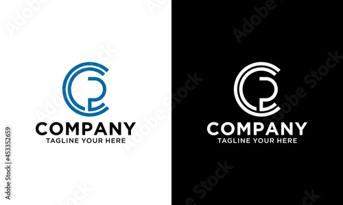 letter cp circle line art logo vector design template.