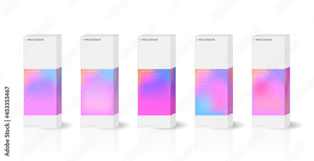 Set of box or packaging design illustration template for presents with pastel pattern gradient backgrounds. Set of box or packaging design illustration template for presents with pastel pattern gradient backgrounds.