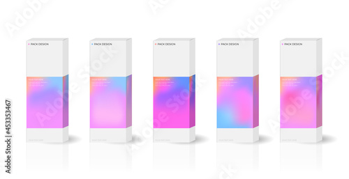 Set of box or packaging design illustration template for presents with pastel pattern gradient backgrounds.