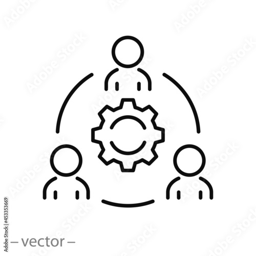 company development icon, enterprise workflow, people group council, collaboration or partnership in an organization, gear with teamwork - editable stroke vector illustration