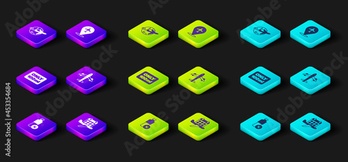 Set No water bottle, Calendar and airplane, Liquids in carry-on baggage, Plane, and Globe with flying icon. Vector