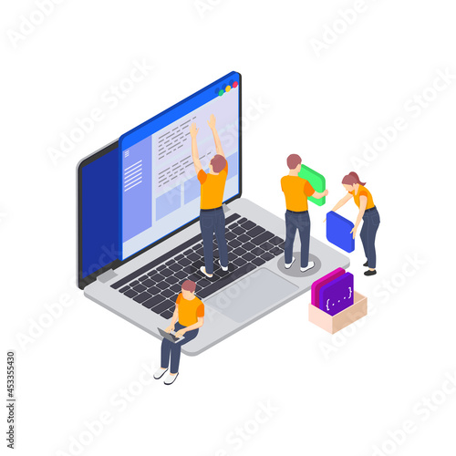 People Coding Isometric Composition