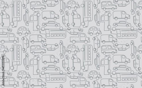 Cute seamless vector pattern featuring cars  busses  vans  and trucks. Repeating patterns are great for backgrounds and surface designs.