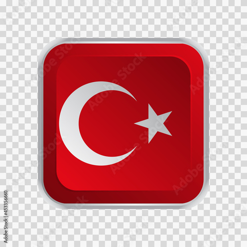 Flag of Turkey on square button on transparent background element for websites