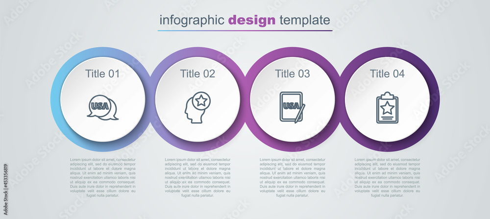 Set line USA label, Head, on graphic tablet and Independence day. Business infographic template. Vector Set line USA label, Head, on graphic tablet and Independence day. Business infographic template. Vector