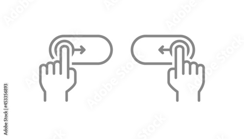 Set of right, left swipe gesture for UI web design. On, off toggle slider line icons. Lock and unlock symbol