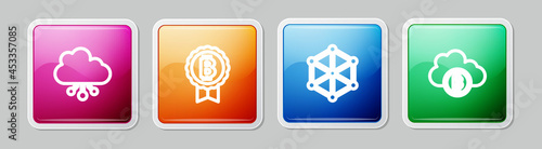 Set line Cryptocurrency cloud mining, Bitcoin, Blockchain technology and . Colorful square button. Vector