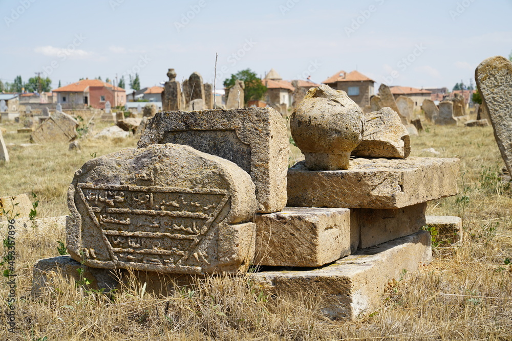 Seljuk period cemetery and tombstones in Karadayı village. On the Konya Kayseri Road, TURKEY