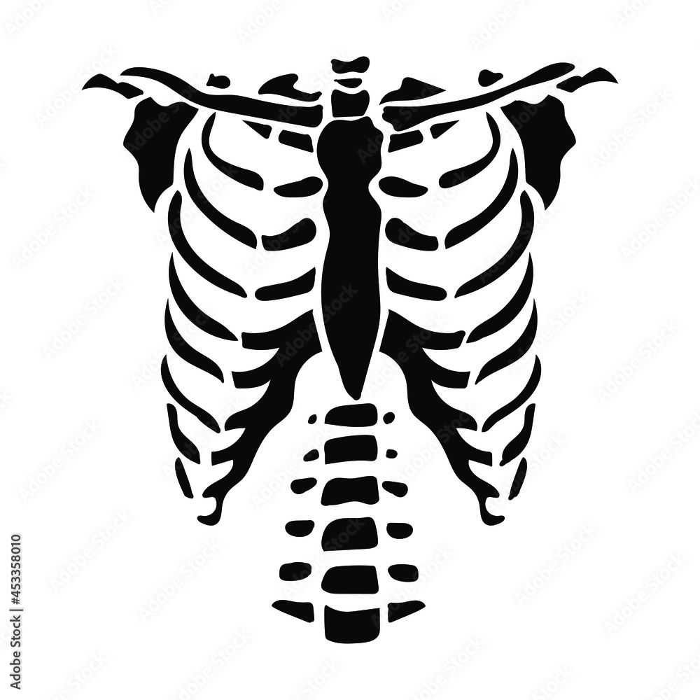 Black Chest Bone. T-shirt Print for Horror or Halloween. Hand