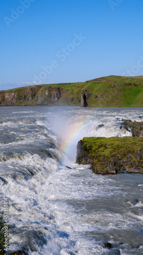 Rainbow over the Urriðafoss waterfall in the river Þjórsá, South Iceland
