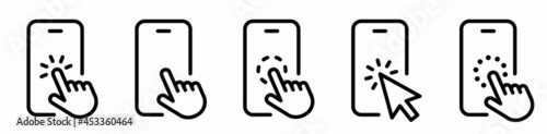 Hand touch screen smartphone. Mobile phone touch screen icon. Click on the smartphone. Vector illustration. photo