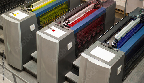 Yellow and Magenta printing units of a 4 colour lithographic printing press