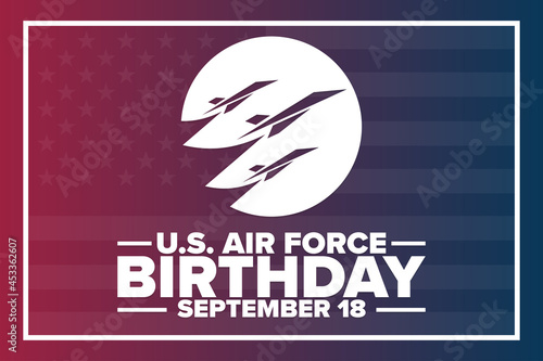 U.S. Air Force Birthday. September 18. Holiday concept. Template for background, banner, card, poster with text inscription. Vector EPS10 illustration.