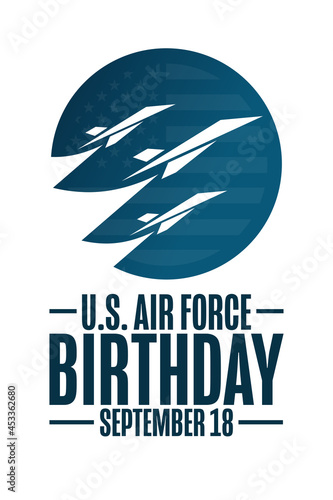 U.S. Air Force Birthday. September 18. Holiday concept. Template for background, banner, card, poster with text inscription. Vector EPS10 illustration.
