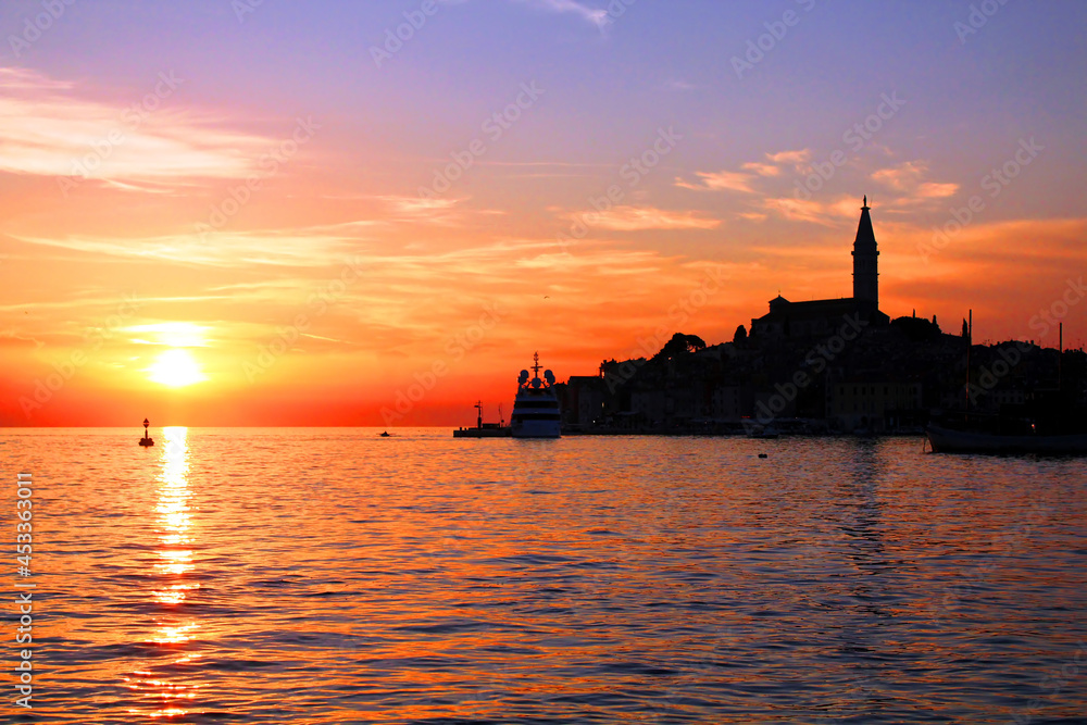 Sunset over the sea in Rovinj