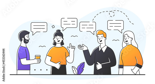 Group therapy as psychologist concept. Men and women share thoughts and experiences with psychologist. Mental health and emotional state. Cartoon doodle flat vector illustration on white background
