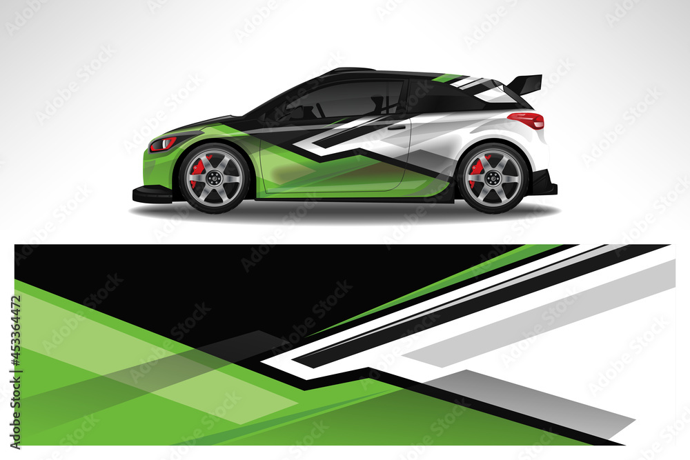Fototapeta premium Wrap car vector design decal. Graphic abstract line racing background design for vehicle, race car, rally, adventure livery camouflage.
