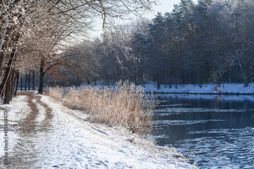 Canvas Print spree oder channel in winter time, close to berlin with snow and ice