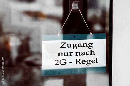 Fotografering 2G Regel 2G Rule, Vaccinated, Convalescent, Covid 19 Regulation 2G, store or res