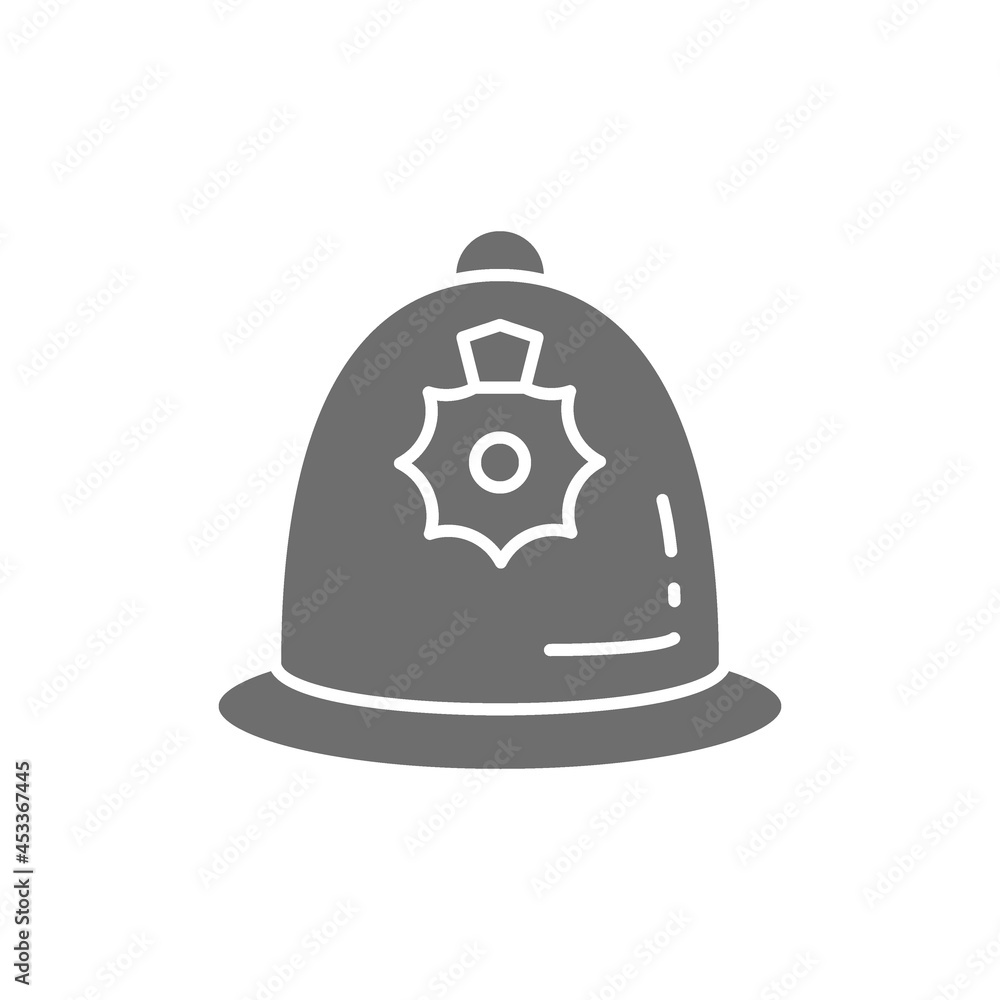 British police helmet, police cap grey icon. British police helmet, police cap grey icon.