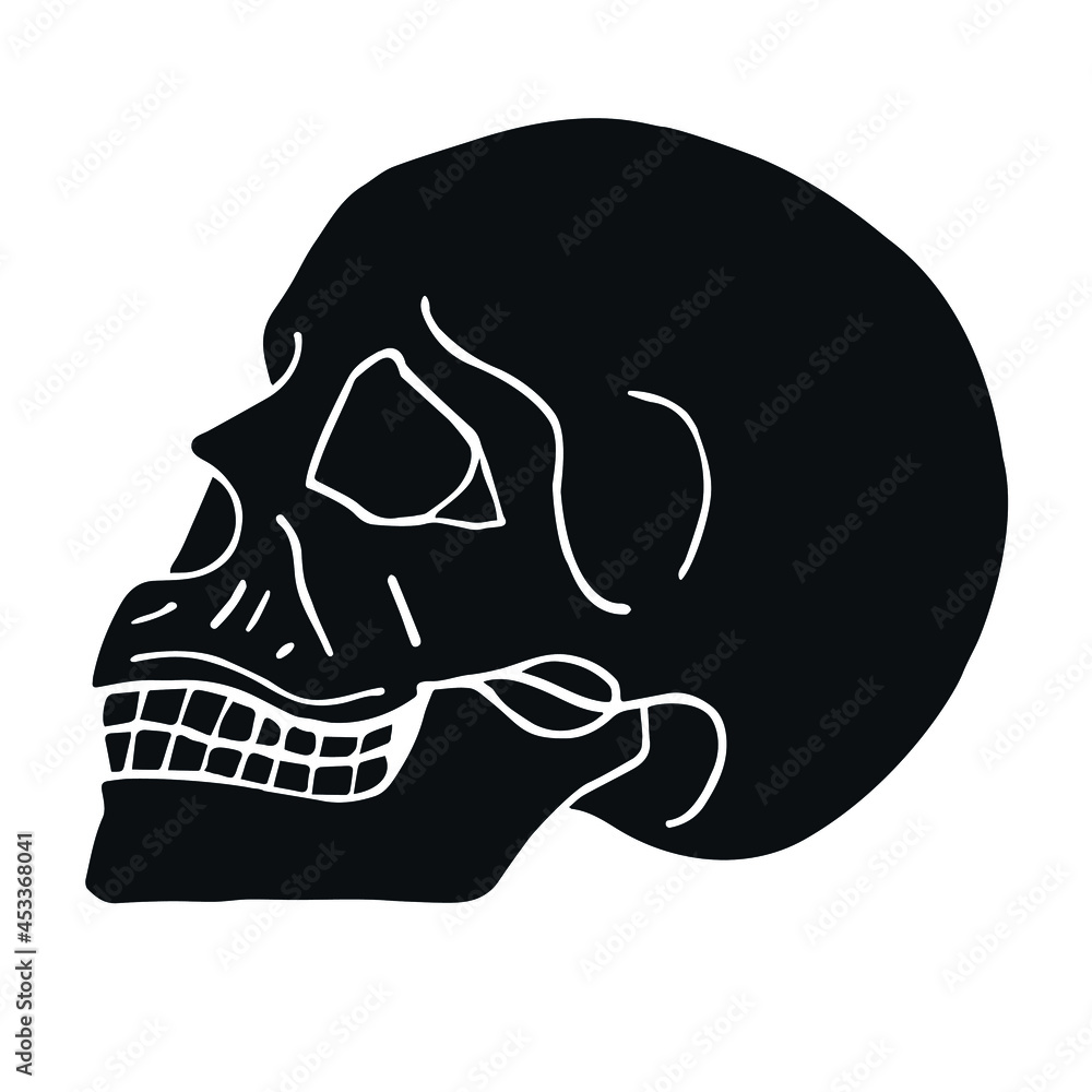 Vector hand drawn doodle sketch black human skull isolated on white background Vector hand drawn doodle sketch black human skull isolated on white background