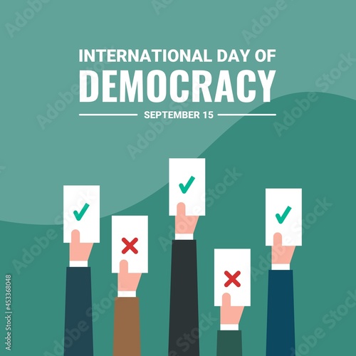 Vector illustration, hands voting, as a banner or poster, International Day of Democracy.