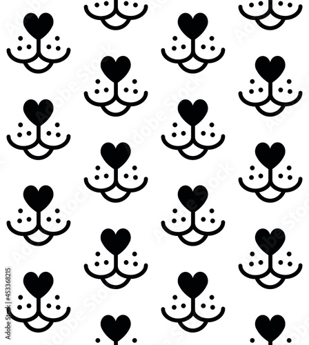 Vector seamless pattern of flat dog nose mouth isolated on white background