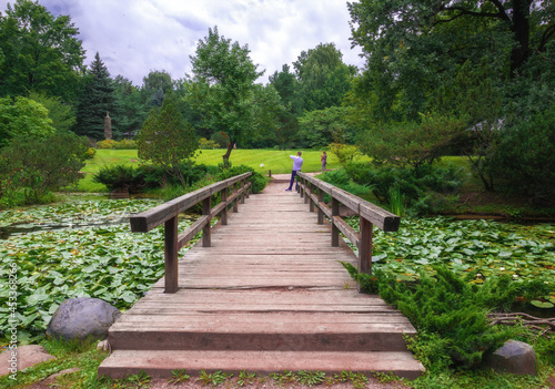 Φωτογραφία wooden bridge over the rivulet in a japanese garden