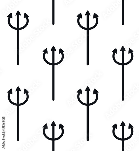 Vector seamless pattern of flat trident devil fork isolated on white background