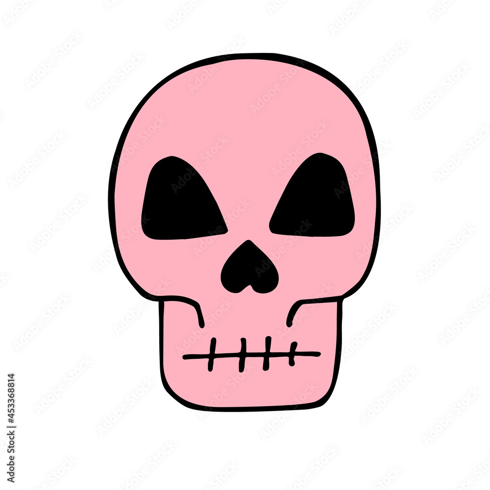 Fototapeta premium Vector hand drawn doodle sketch pink skull isolated on white background