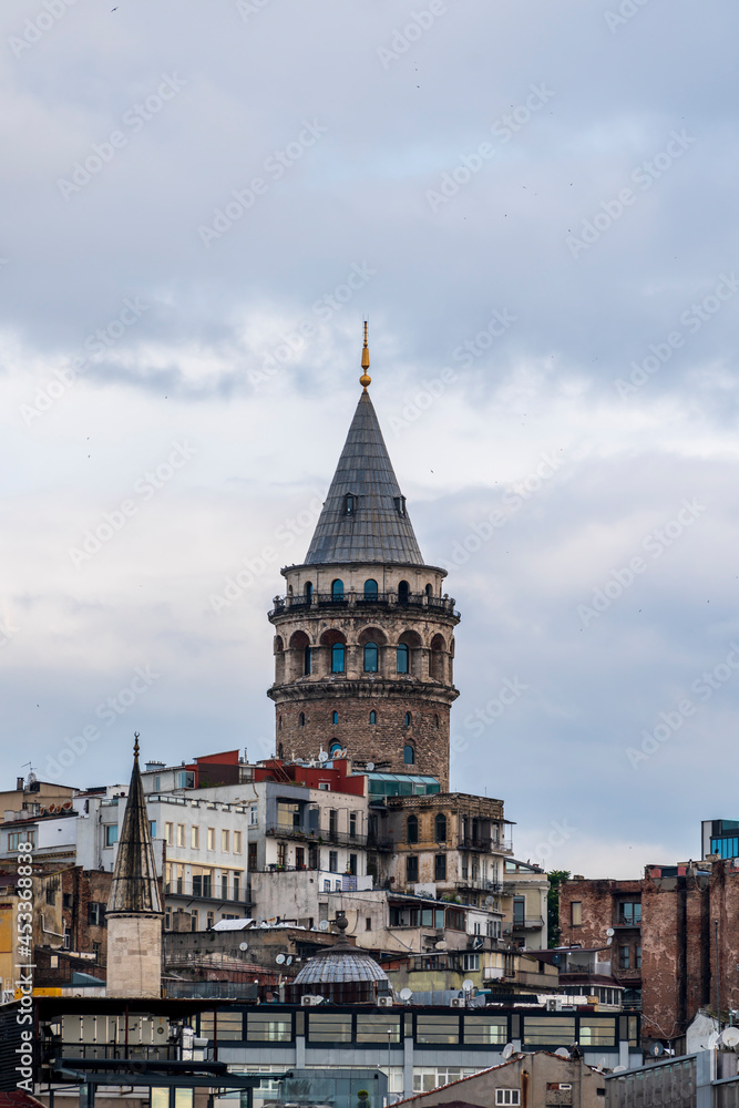 Galata tower and old town in istanbul at sunrise