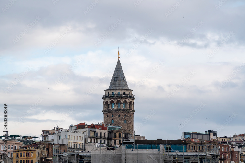 Galata tower and old town in istanbul at sunrise