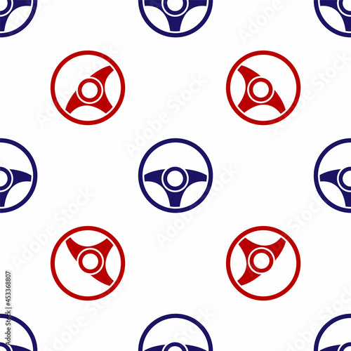 Blue and red Steering wheel icon isolated seamless pattern on white background. Car wheel icon. Vector
