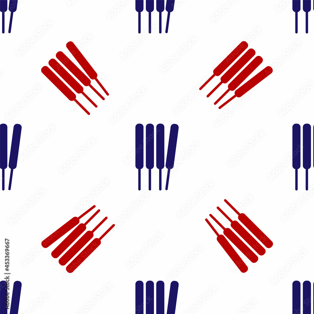 Blue and red Aroma sticks, incense, aromas icon isolated seamless pattern on white background. Vector