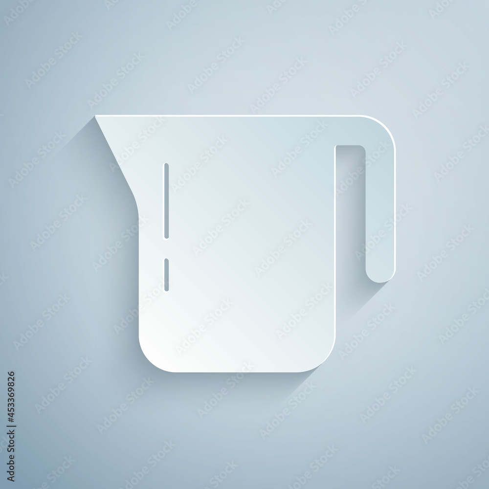 Paper cut Coffee pot icon isolated on grey background. Paper art style. Vector Paper cut Coffee pot icon isolated on grey background. Paper art style. Vector