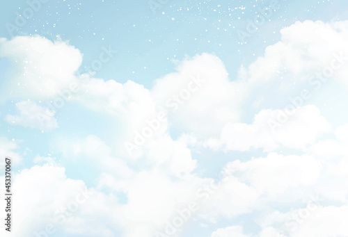 Angelic heaven clouds vector design blue background.