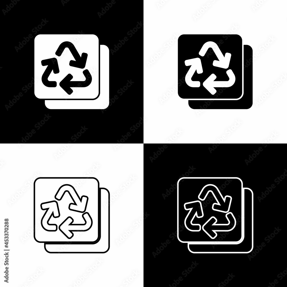 Set Recycle symbol icon isolated on black and white background. Circular arrow icon. Environment recyclable go green. Vector Set Recycle symbol icon isolated on black and white background. Circular arrow icon. Environment recyclable go green. Vector