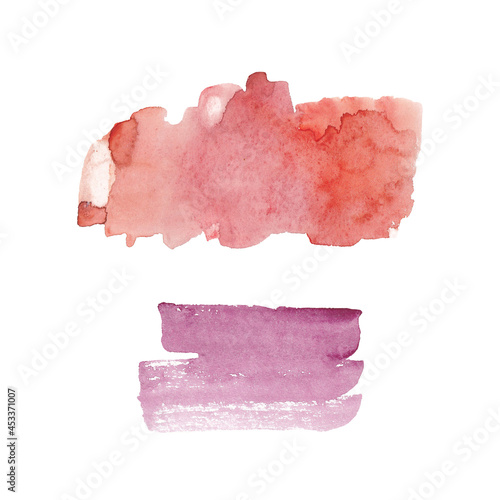 Abstract drawing of watercolor set pink and red stain on white background. Watercolor texture. Background.  Isolated