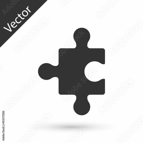 Grey Piece of puzzle icon isolated on white background. Business, marketing, finance, layout, infographics, internet concept. Vector