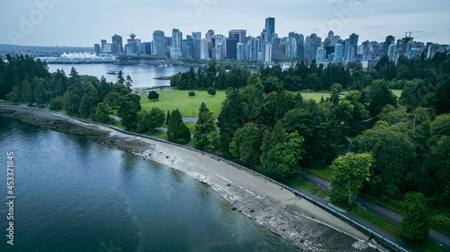 Aerial photo of Downtown Vancouver Skyline with Stanley Park in the foreground