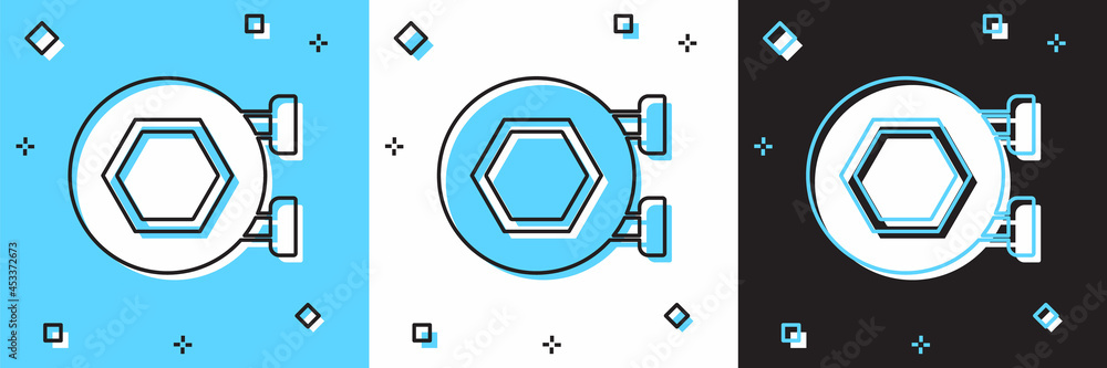 Set Hanging sign with honeycomb isolated on blue and white, black background. Signboard icon. Honey cells symbol. Sweet natural food. Vector Set Hanging sign with honeycomb isolated on blue and white, black background. Signboard icon. Honey cells symbol. Sweet natural food. Vector