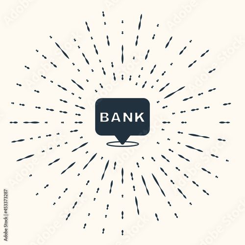 Grey Bank building icon isolated on beige background. Abstract circle random dots. Vector