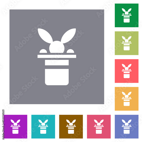 Magic hat with bunny ears square flat icons