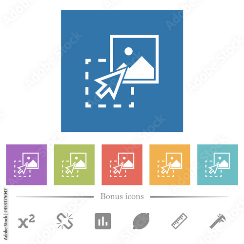 Drag image to upload flat white icons in square backgrounds